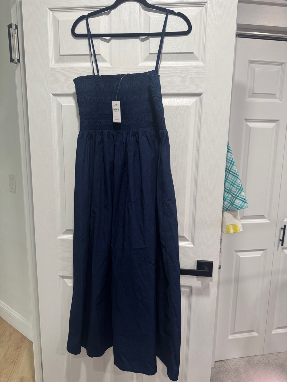 LOFT Navy Blue Maxi Dress with Smocked Bodice